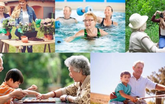 collage de diverses personnes âgées avec des activités en famille