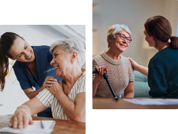 two images of caregiver and senior