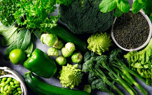 Variety of Green Vegetables and Fruits