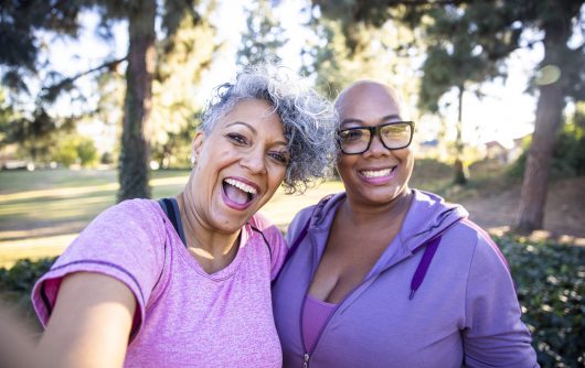 Two black lady friends taking selfies