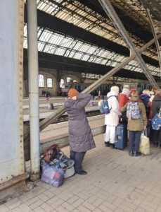 Olena’s mother in the train station in Lviv. 