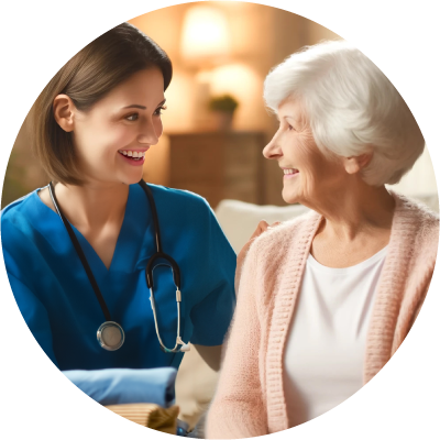 Nurse from neighbourhood health team with senior client
