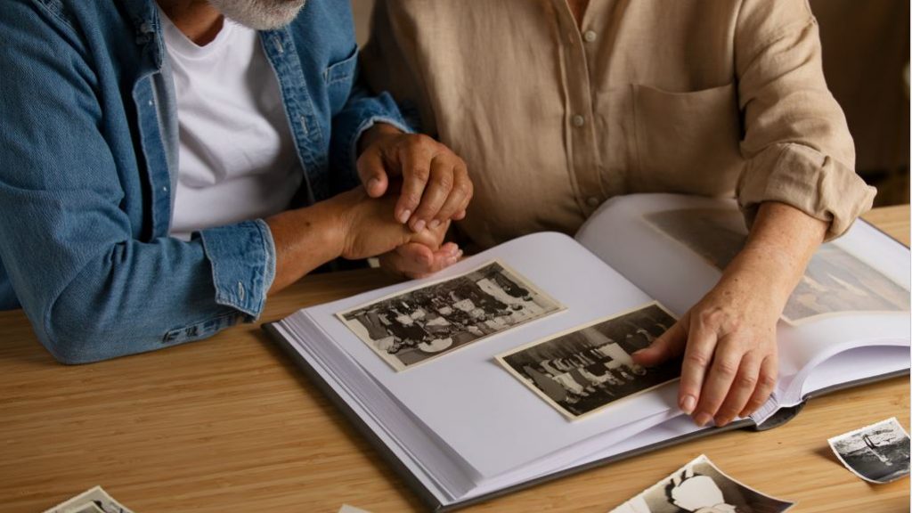 couple looking at photo album