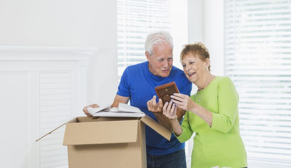 Senior couple packing up their house