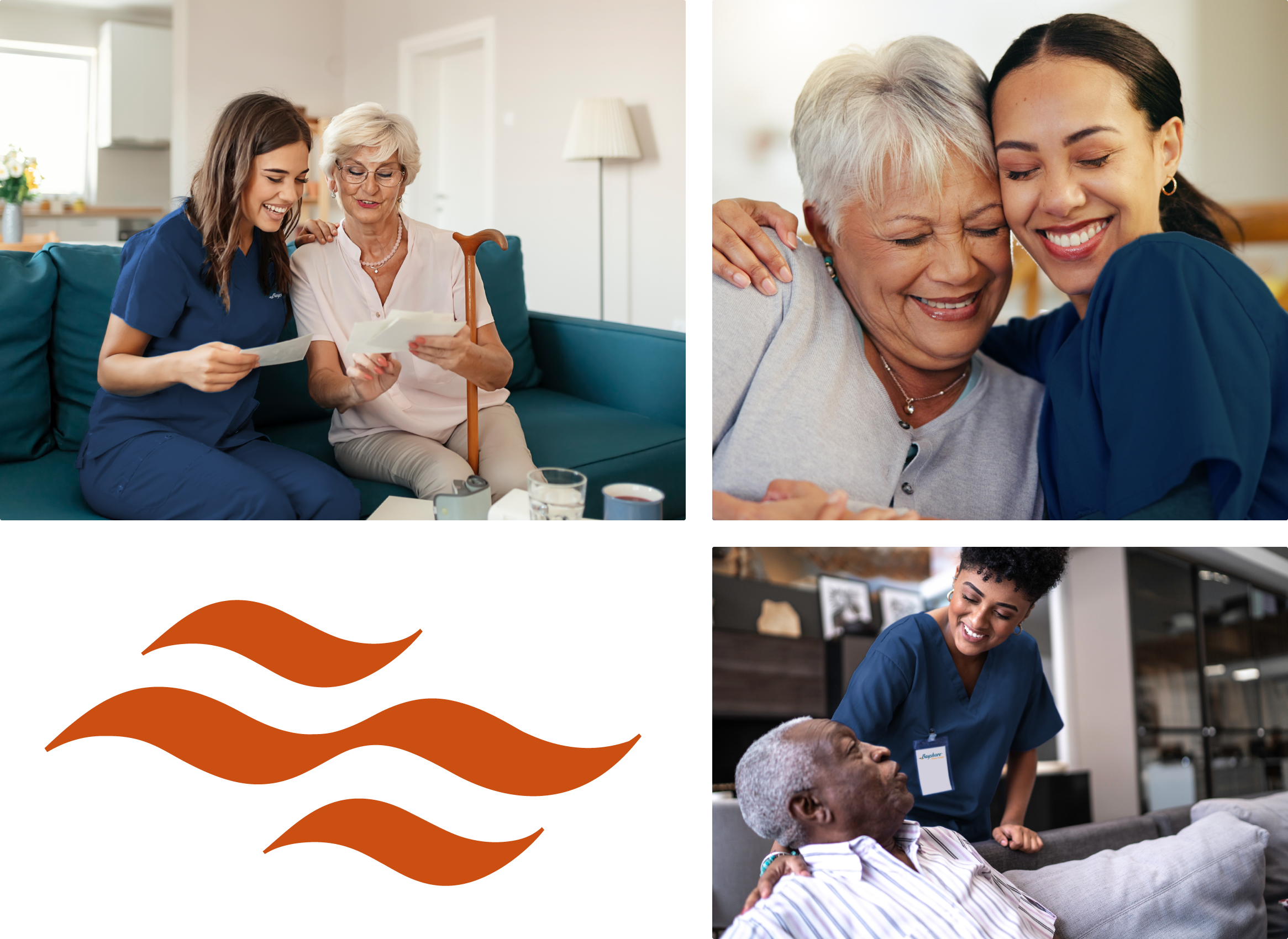 Three images of caregivers with seniors