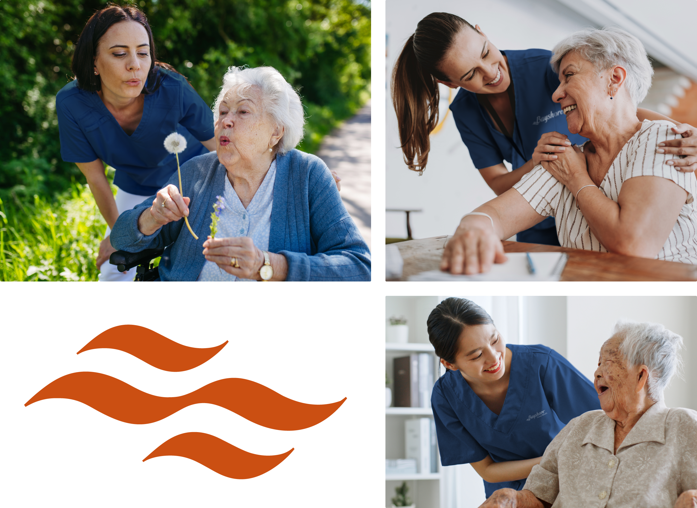 Three images of caregivers and seniors