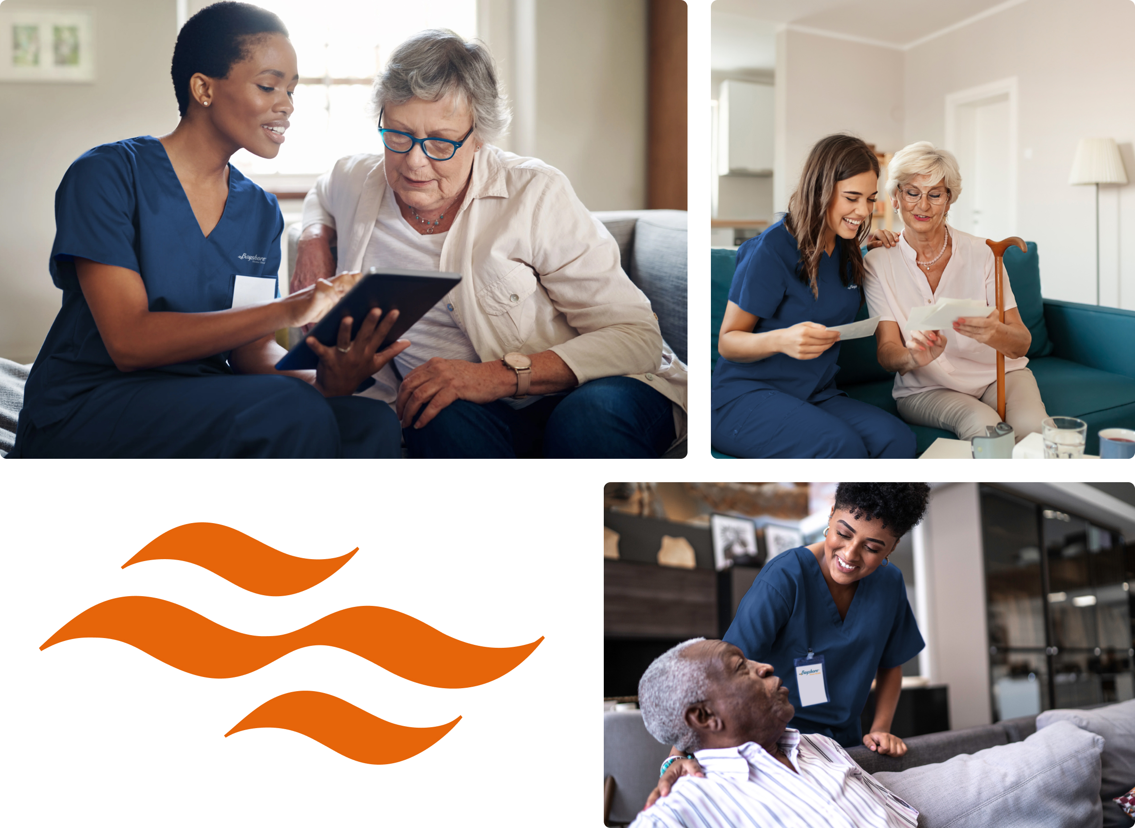 Three images of caregivers assisting