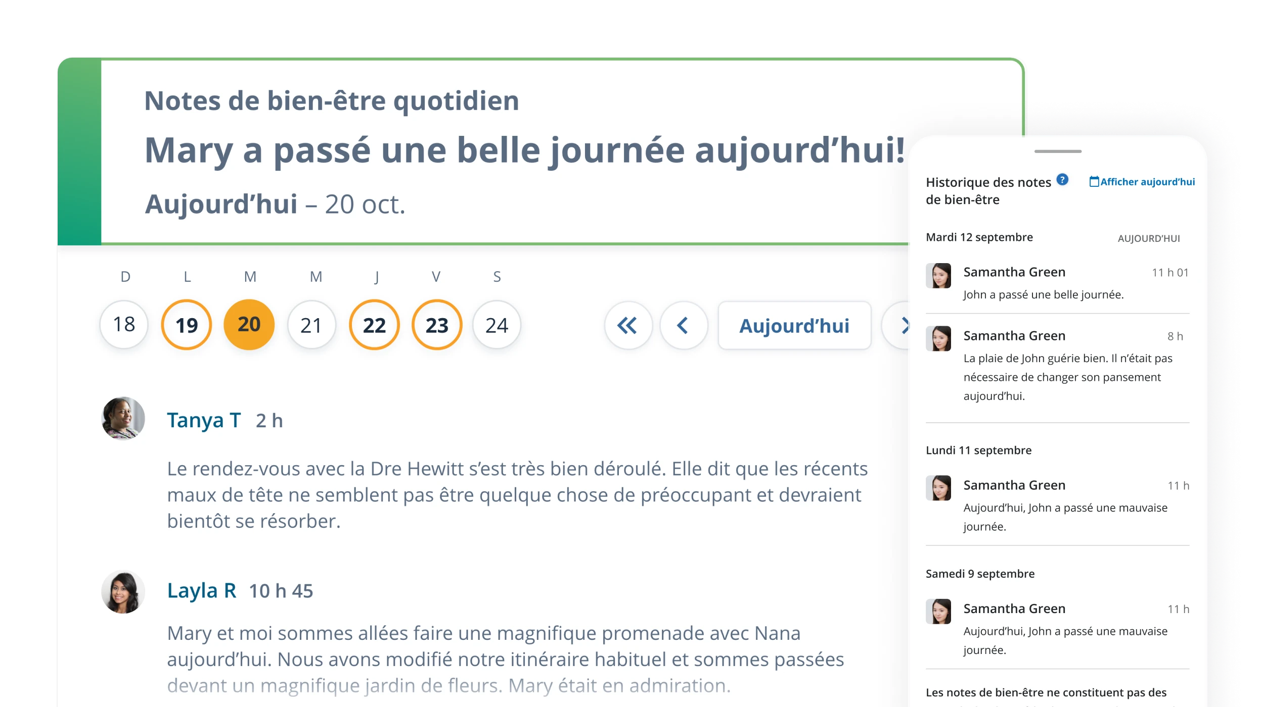 Page de statut de bien-être de MesSoinsBayshore