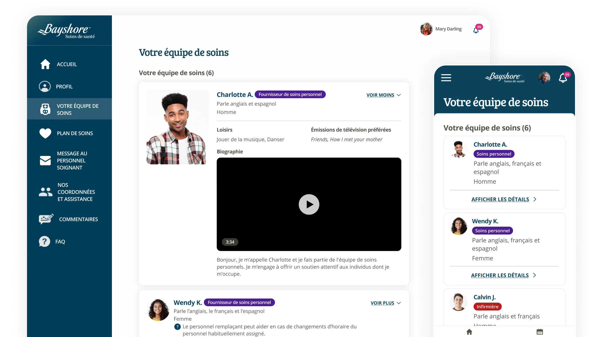Page de l'équipe de soins MesSoinsBayshore