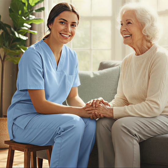 health care professional holding a senior's hand