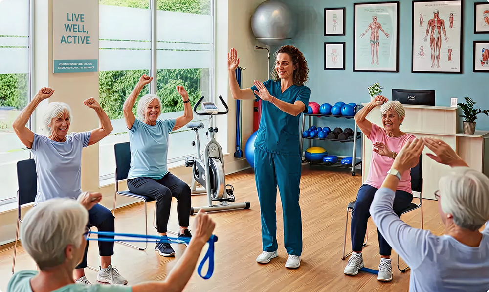 Kinesiology Elderly patients exercising led by a healthcare professional