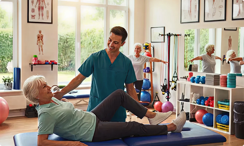 Physiotherapy Healthcare professional doing physiotherapy with an elderly patient